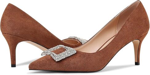 Women's Rhinestones Buckle Pumps Pointed Toe Kitten Heels Dress Shoes in Kuwait