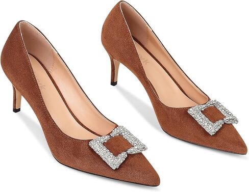 Women's Rhinestones Buckle Pumps Pointed Toe Kitten Heels Dress Shoes in Kuwait