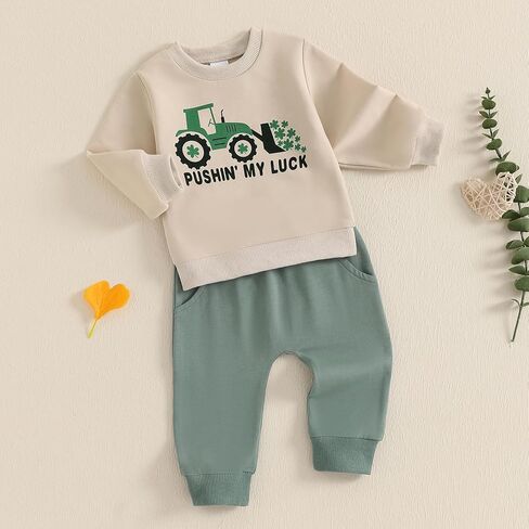 SHIBAOZI St. Patrick's Day Outfit Baby Girls Boys Sweatshirt Pants Clothes Set Infant Toddler St. Patrick's Day Romper in Kuwait