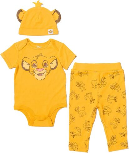 Disney Mickey Mouse Minnie Mouse Lion King Winnie the Pooh Baby Bodysuit Pants and Hat 3 Piece Outfit Set Newborn to Infant in Kuwait