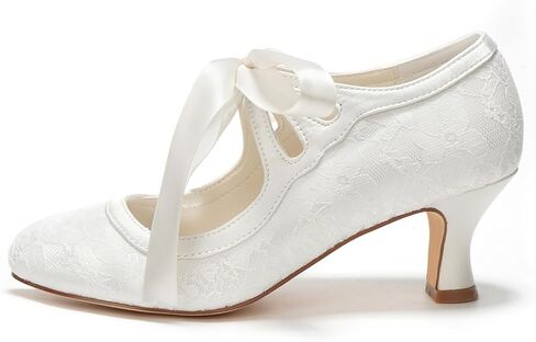 Emily Bridal Wedding Shoes Women's Lace Spool Heel Closed Toe Pumps in Saudi Arabia