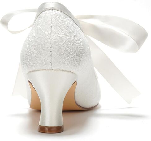 Emily Bridal Wedding Shoes Women's Lace Spool Heel Closed Toe Pumps in Saudi Arabia