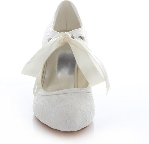 Emily Bridal Wedding Shoes Women's Lace Spool Heel Closed Toe Pumps in Saudi Arabia