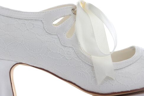 Emily Bridal Wedding Shoes Women's Lace Spool Heel Closed Toe Pumps in Saudi Arabia