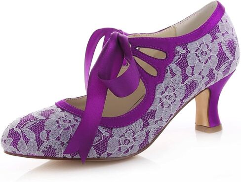 Emily Bridal Wedding Shoes Women's Lace Spool Heel Closed Toe Pumps in Saudi Arabia