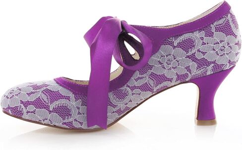 Emily Bridal Wedding Shoes Women's Lace Spool Heel Closed Toe Pumps in Saudi Arabia