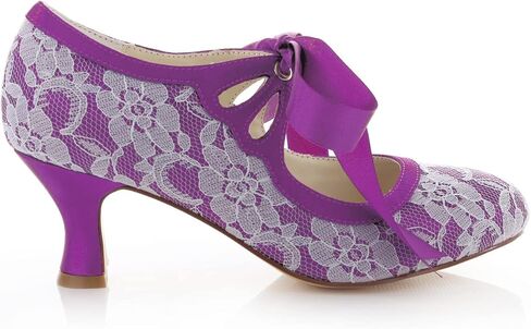 Emily Bridal Wedding Shoes Women's Lace Spool Heel Closed Toe Pumps in Saudi Arabia