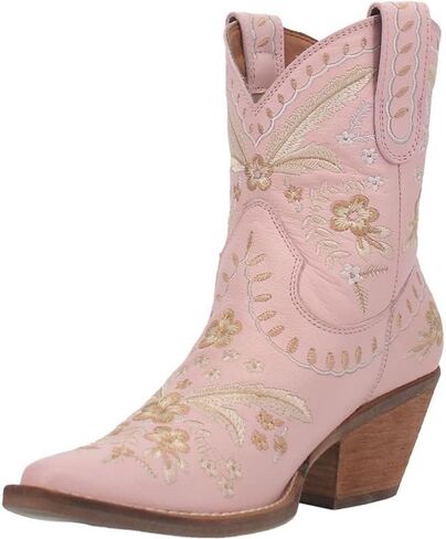 Dingo Womens Primrose Embroidered Floral Snip Toe Casual Boots Ankle Mid Heel 2-3" - Black in Saudi Arabia