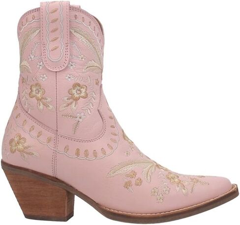 Dingo Womens Primrose Embroidered Floral Snip Toe Casual Boots Ankle Mid Heel 2-3" - Black in Saudi Arabia