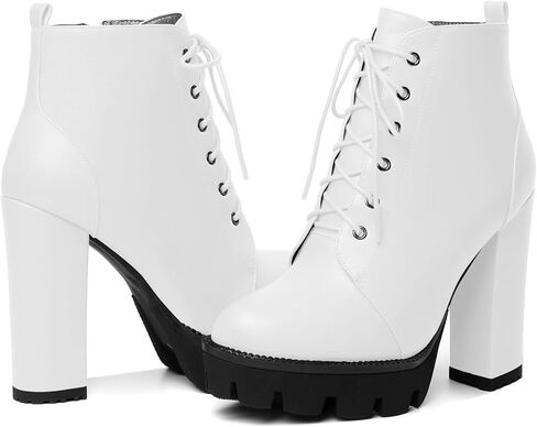 Mettesally Womens Platform Lace Up في الكاحل أحذية جولة إصبع القدم مكتنزة كتلة عالية الكعب الجانبي سستة القصة القصيرة أحذية الشتاء أحذية الشتاء in Kuwait