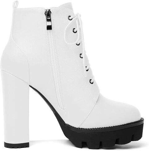 Mettesally Womens Platform Lace Up في الكاحل أحذية جولة إصبع القدم مكتنزة كتلة عالية الكعب الجانبي سستة القصة القصيرة أحذية الشتاء أحذية الشتاء in Kuwait
