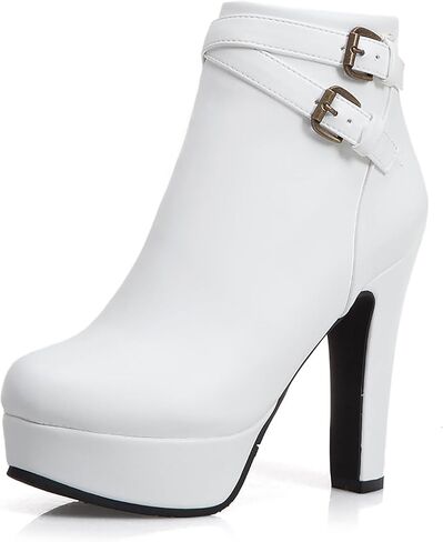 ForeMode Women's Goth Leather Block Heel Ankle Boots Fashion Studded Ankle Strap Trim Punk Boots in Saudi Arabia