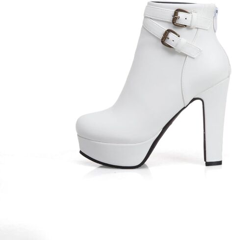 ForeMode Women's Goth Leather Block Heel Ankle Boots Fashion Studded Ankle Strap Trim Punk Boots in Saudi Arabia