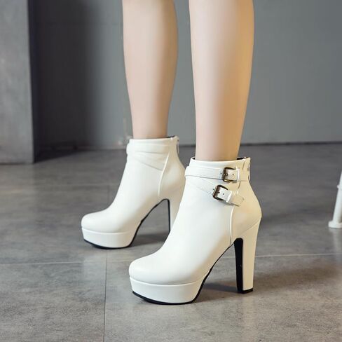 ForeMode Women's Goth Leather Block Heel Ankle Boots Fashion Studded Ankle Strap Trim Punk Boots in Saudi Arabia