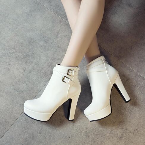 ForeMode Women's Goth Leather Block Heel Ankle Boots Fashion Studded Ankle Strap Trim Punk Boots in Saudi Arabia