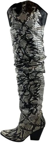 كيب روبن للسيدات هيلدا كاوبوي على ركبة رعاة البقر الغربية مكتنزة أحذية الكعب ، الأفعى الأسود ، 8.5 in Kuwait