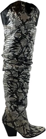 كيب روبن للسيدات هيلدا كاوبوي على ركبة رعاة البقر الغربية مكتنزة أحذية الكعب ، الأفعى الأسود ، 8.5 in Kuwait