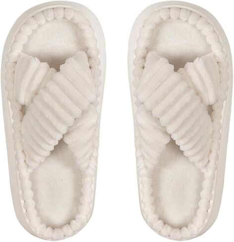 Oyoangle Women's Fuzzy Cross Platform Slippers Plush Slippers Open Open On Slide Slippers House أحذية داخلية in Kuwait
