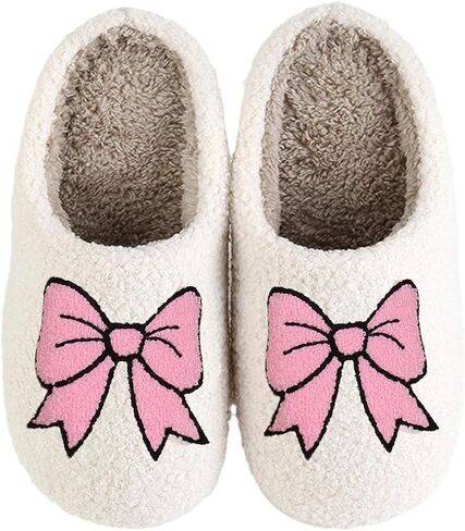 Women's Bow Slippers Fuzzy bowknot slippers Soft Memory Foam Plush Fluffy Warm House Shoes in Saudi Arabia