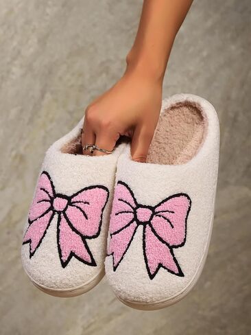 Women's Bow Slippers Fuzzy bowknot slippers Soft Memory Foam Plush Fluffy Warm House Shoes in Saudi Arabia