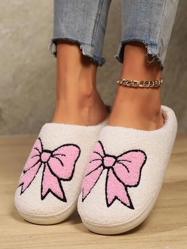 Women's Bow Slippers Fuzzy bowknot slippers Soft Memory Foam Plush Fluffy Warm House Shoes in Saudi Arabia