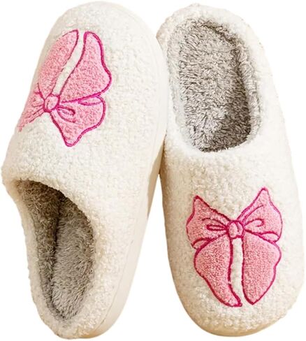 Women's Bow Slippers Fuzzy bowknot slippers Soft Memory Foam Plush Fluffy Warm House Shoes in Saudi Arabia