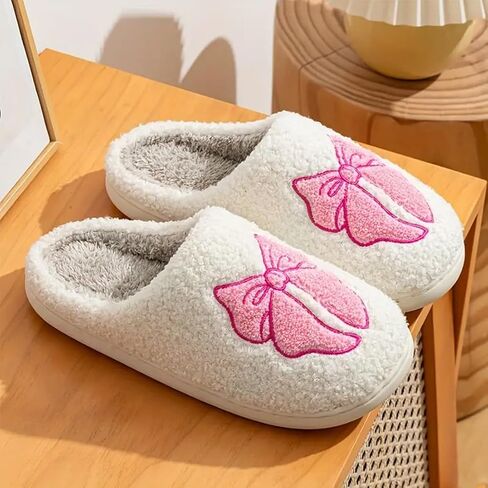 Women's Bow Slippers Fuzzy bowknot slippers Soft Memory Foam Plush Fluffy Warm House Shoes in Saudi Arabia
