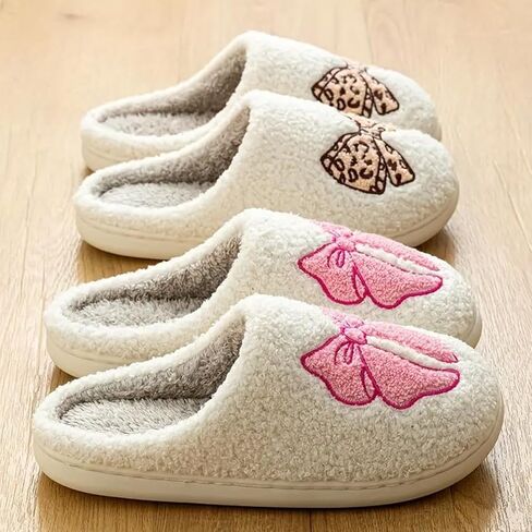 Women's Bow Slippers Fuzzy bowknot slippers Soft Memory Foam Plush Fluffy Warm House Shoes in Saudi Arabia