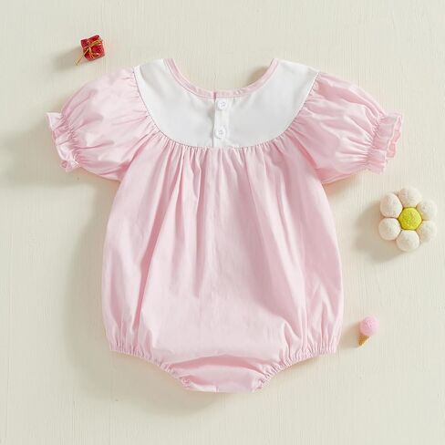 Baby Girl Birthday Bubble Romper Short Sleeve Embroidery Bow/Cake Pattern Bishop Onesie Bodysuit Newborn Clothes in Saudi Arabia