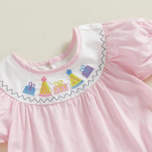 Baby Girl Birthday Bubble Romper Short Sleeve Embroidery Bow/Cake Pattern Bishop Onesie Bodysuit Newborn Clothes in Saudi Arabia