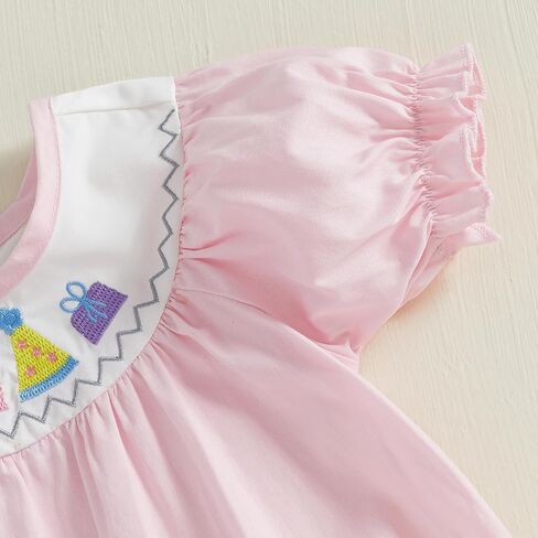 Baby Girl Birthday Bubble Romper Short Sleeve Embroidery Bow/Cake Pattern Bishop Onesie Bodysuit Newborn Clothes in Saudi Arabia
