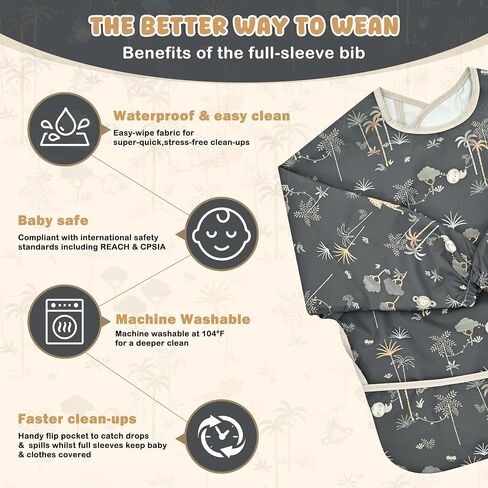 Little Dimsum Mess-Proof Baby Bibs|Infant Toddler Long Sleeve Waterproof Feeding Smock in Kuwait