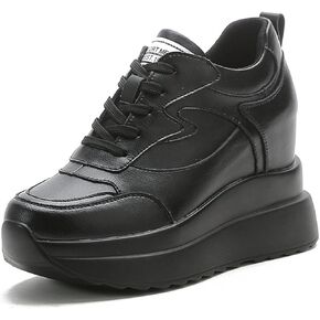 Platform Sneakers for Women High Hidden Heel Wedge Sneakers Fashion Leather Chunky Sneakers Lace up Wedge Tennis Shoes Increasing 3.94 inch