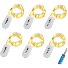 Fairy Lights CR2032 Battery Operated,6 Pack 6.6Ft/2Meter 20 LEDs Micro Silver Wire String Lights for Bedroom Christmas Party Wedding Decoration (Warm White)
