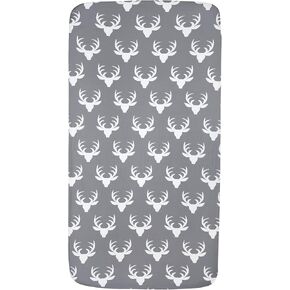 Dear Baby Gear Deluxe Baby Crib Sheet - Cotton Polyester Infant Sheets - Soft Machine-Washable Crib Mattress Cover - Newborn Nursery Bedsheet - White Antler on Charcoal Gray Print, 52"x28"x10"
