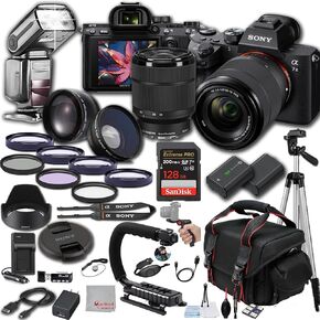Sony a7 III Mirrorless Digital Camera 24MP w/ 28-70mM Lens, 128GB Extreem Memory, TTL Pro Flash, Filters, Lenses, Case Tripod, Grip, and More – Pro Photo Bundle (40pc Bundle)