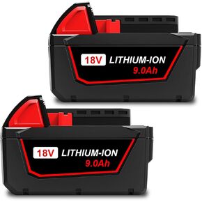 2 Pack 18V 9.0Ah High Capacity Battery for Milwaukee 18V M18 Battery 8Ah XC 8.0 9Ah XC 9.0 48-11-1880 48-11-1890 18 Volts High Output Lithium Battery