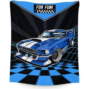 Car Blanket for Boys - Plush Cozy Blue Car Throw Blanket - 40"x50" Inches Crib Size Blanket for Sofa & Decorative - Cool Car Blankets Gift
