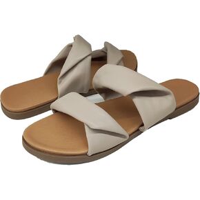 Flat Sandals for Women Dressy Two Strap Slide Sandal Open Toe Slip On Soft Leather Slippers