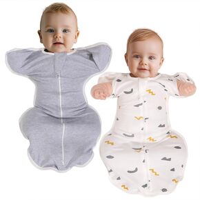 Swaddle Up Transition Bag,2-Pack 6-9 Month Sleep Sack,100% Cotton Arms Up Baby Swaddler, Swaddle Transition for Newbron Boys & Girls