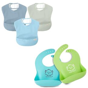KeaBabies 3-Pack Waterproof Baby Bibs for Eating - Baby Silicone Bibs - Lightweight Baby Bib with Food Catcher - Waterproof, Easy Wipe Silicone Bib for Babies, Toddlers - Mess Proof Toddler Bibs