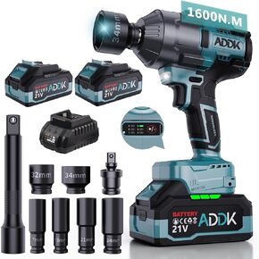 1600N.M Brushless Electric Impact Wrench 21V 2x4.0Ah Batteries 6 speeds 2600RPM for Truck Car Tire Changer