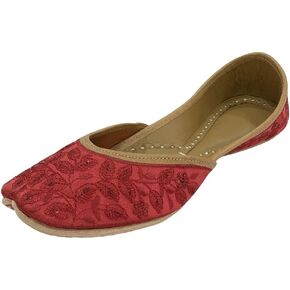 Red Bridal Flats Wedding Shoes Indian Punjabi Jutti for Women Mojari Designer Juti