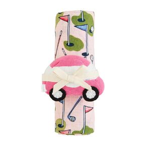 Mud Pie Kids Pink Golf Swaddle and Rattle; Swaddle 47" X 47" | Rattle 3" X 4 1/2"