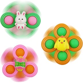 Anditoy 3 Pack Easter Suction Cup Spinner Toys Sensory Bath Toys for Toddlers Kids Easter Basket Stuffers Gifts Fillers Party Favors