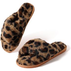 Yonge & Finch Women's Cross Band Cozy Fuzzy Memory Foam House Slippers Indoor Outdoor Slippers Open Tole,All Seasons