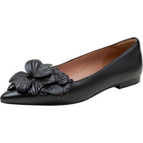 Linea Paolo - Nerine - Womens Leather Skimmer Flats with Floral Ornament