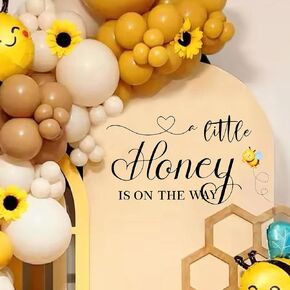 A Little Honey is on The Way Baby Shower Decal，Gender Reveal Honey Bee Decal Sign，Bee Themed Backdrop Balloon Arch Decal，Cute Honey Bee Sign Sticker，Honey Bee Gender Reveal Party Decorations