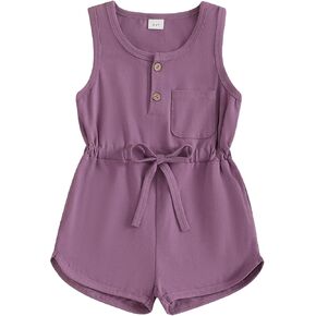 woshilaocai Toddler Baby Girl Jumpsuit Romper Sleeveless Drawstring One Piece Romper with Pockets Spring Summer Clothes