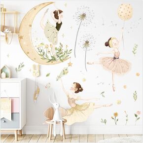 Colorful Cute Ballerina Wall Stickers,Peel and Stick Removable Lovely Ballet Girls Wall Decals,Little Princess Wallpaper Art Decor for Kids Baby Bedroom Living Room Dance Room